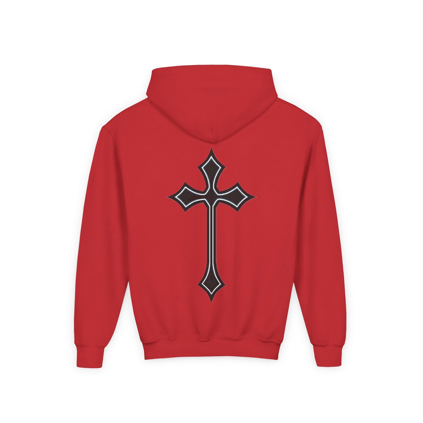 Youth Heavy Blend Hooded Sweatshirt with Cross Design