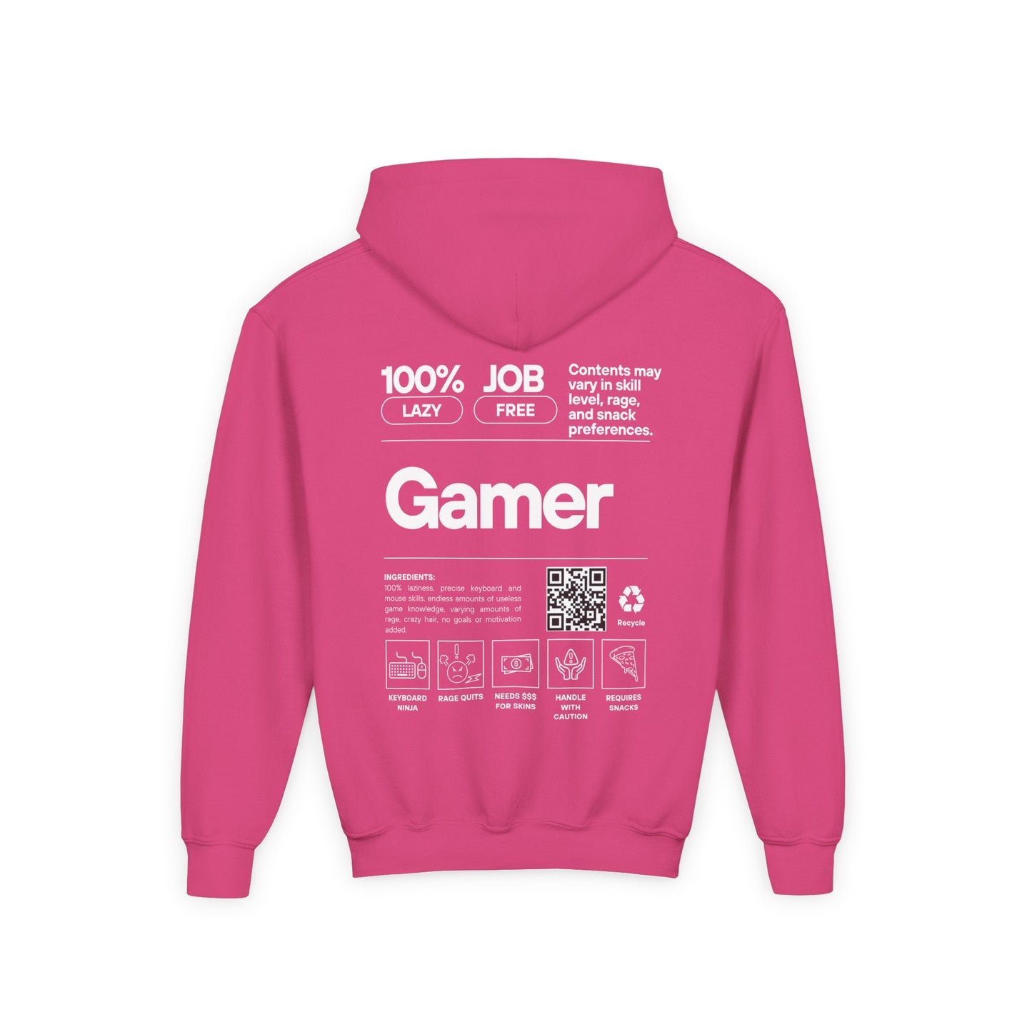 Youth Gamer Hoodie | Funny Gamer Youth Sweatshirt | Gamer Ingredients | Gamer Nutritional Facts | Esports Hoodie