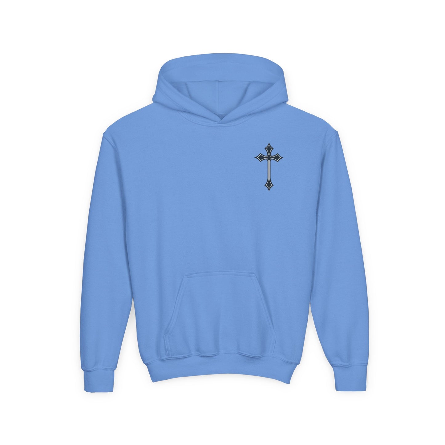 Youth Heavy Blend Hooded Sweatshirt with Cross Design