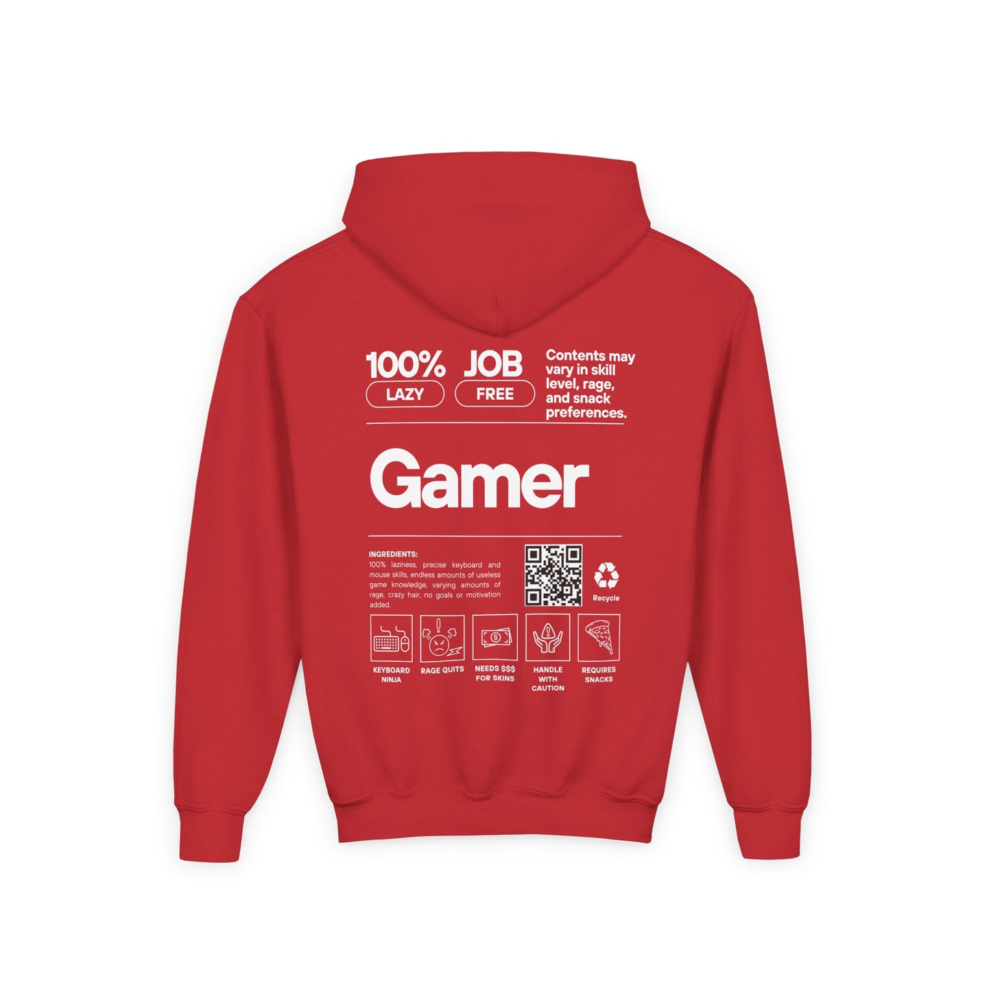 Youth Gamer Hoodie | Funny Gamer Youth Sweatshirt | Gamer Ingredients | Gamer Nutritional Facts | Esports Hoodie