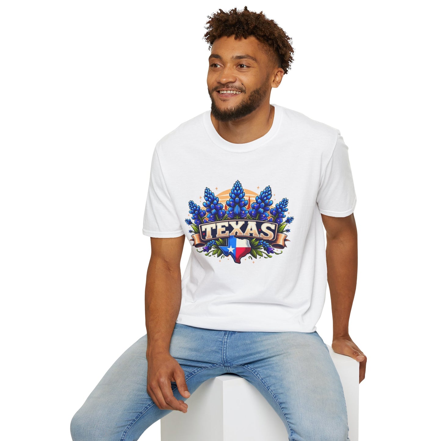 Texas State Flag Softstyle T-Shirt with Bluebonnet Flowers