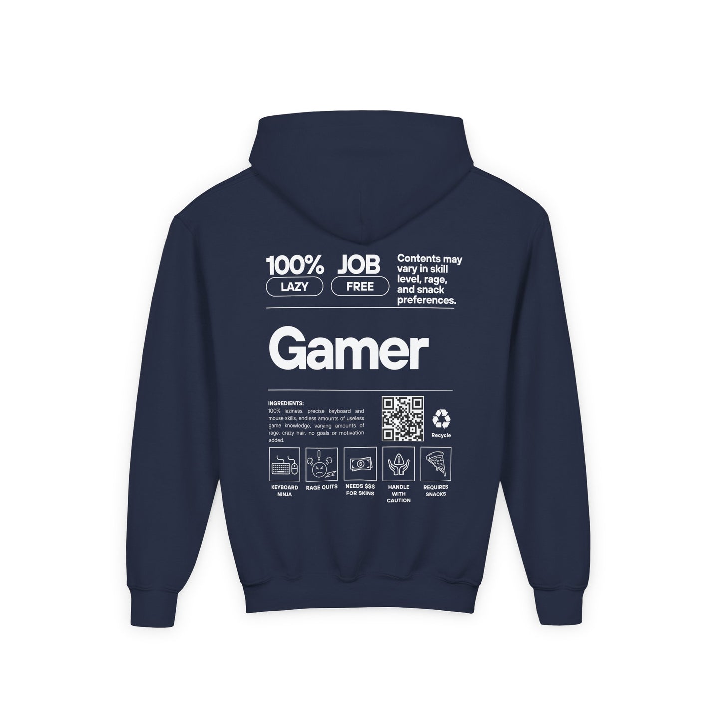 Youth Gamer Hoodie | Funny Gamer Youth Sweatshirt | Gamer Ingredients | Gamer Nutritional Facts | Esports Hoodie