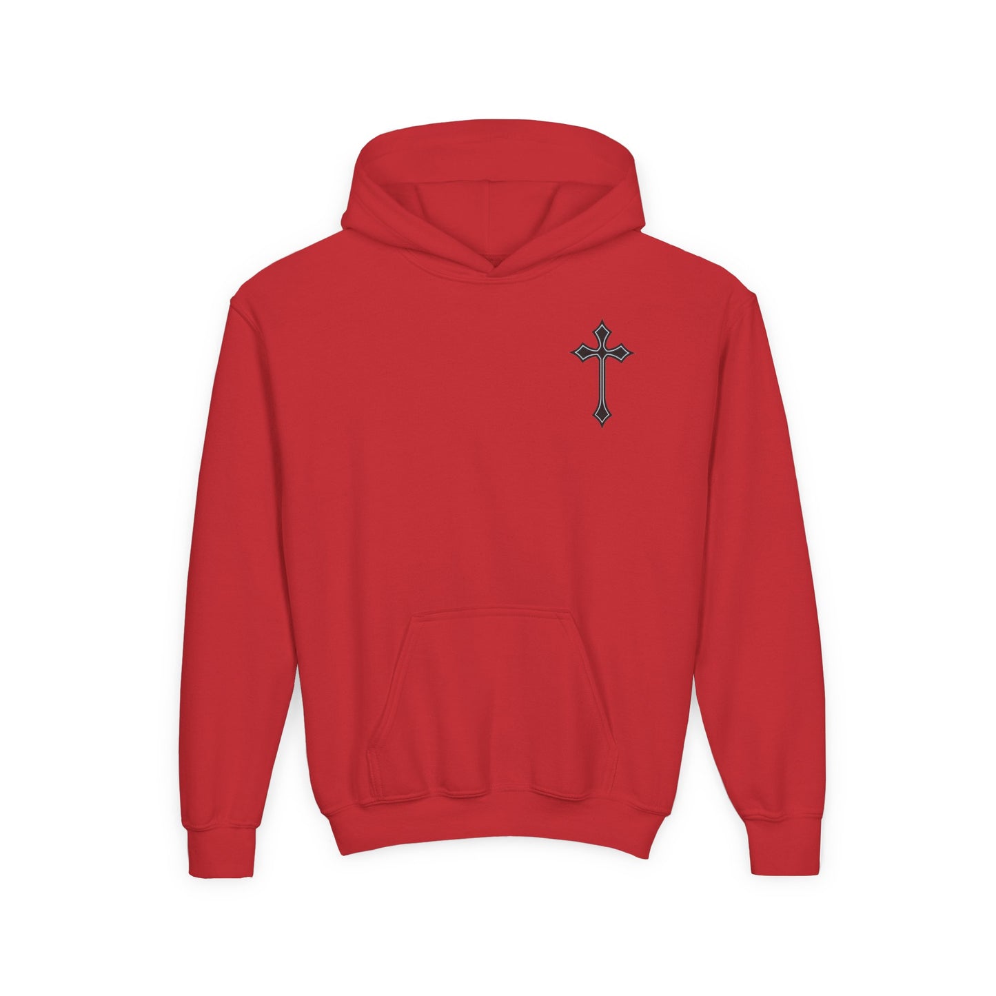 Youth Heavy Blend Hooded Sweatshirt with Cross Design