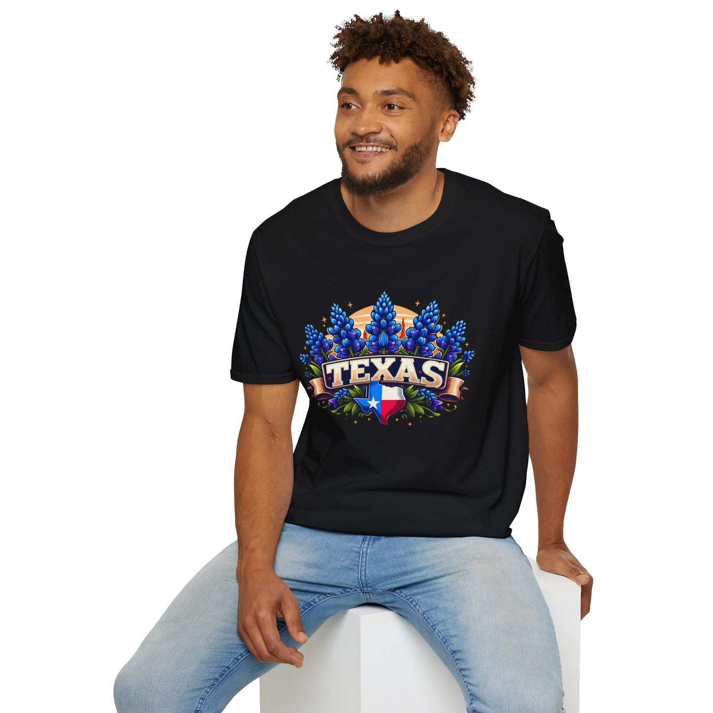 Texas State Flag Softstyle T-Shirt with Bluebonnet Flowers