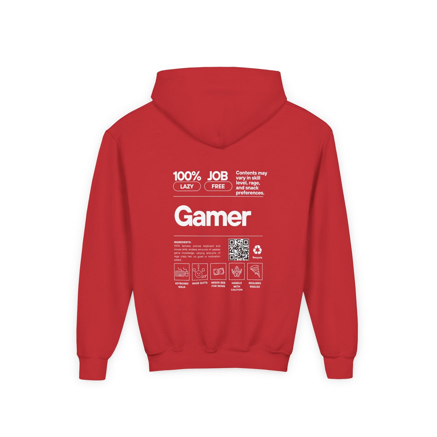 Youth Gamer Hoodie | Funny Gamer Youth Sweatshirt | Gamer Ingredients | Gamer Nutritional Facts | Esports Hoodie