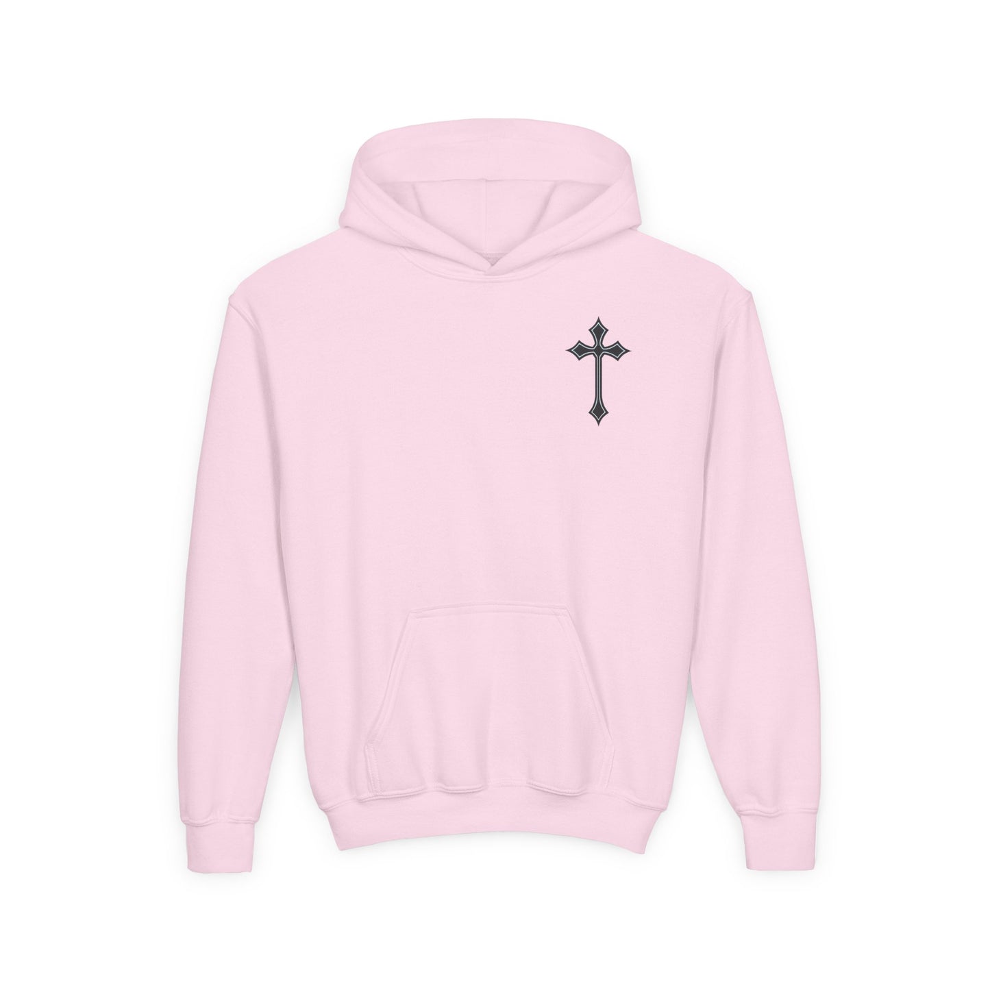 Youth Heavy Blend Hooded Sweatshirt with Cross Design