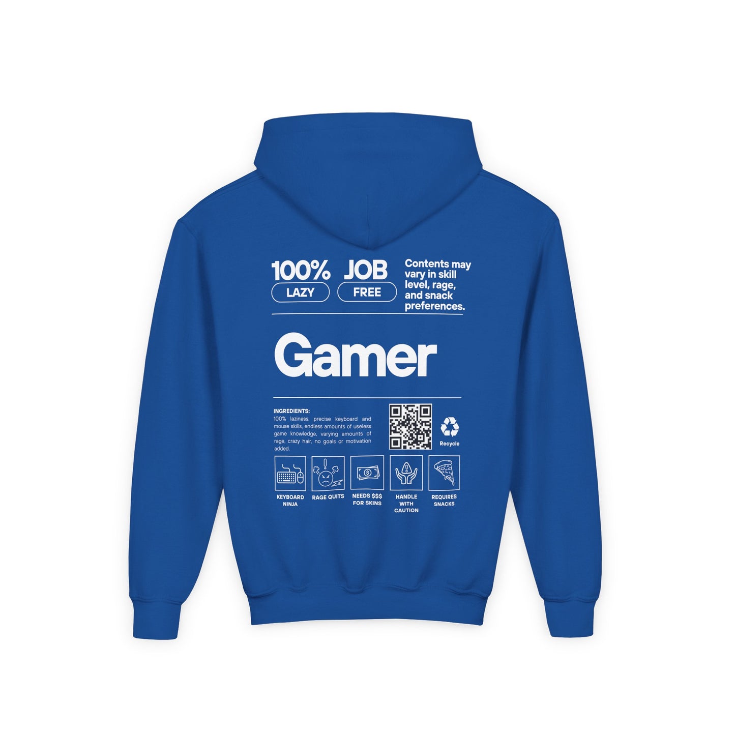 Youth Gamer Hoodie | Funny Gamer Youth Sweatshirt | Gamer Ingredients | Gamer Nutritional Facts | Esports Hoodie