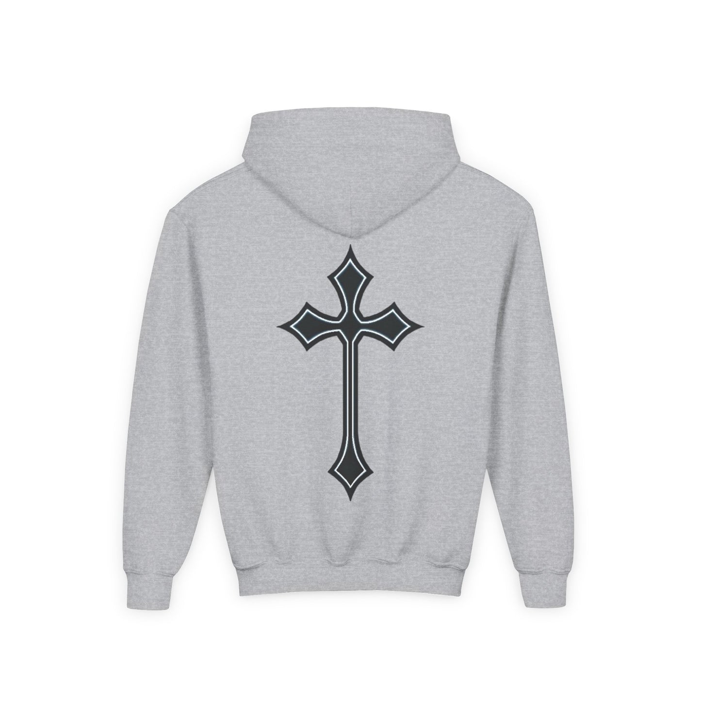 Youth Heavy Blend Hooded Sweatshirt with Cross Design