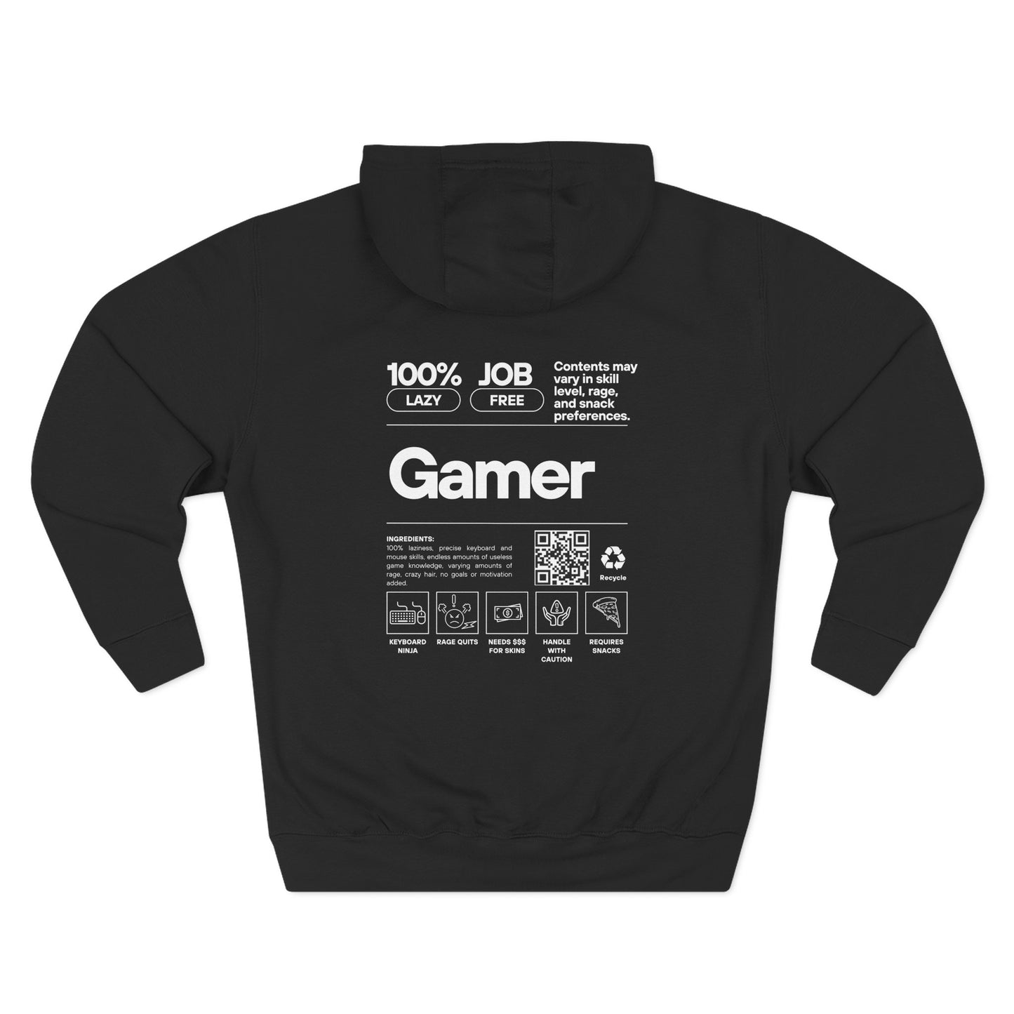 Gamer Hoodie | Funny Gamer Sweatshirt | Gamer Ingredients | Gamer Nutritional Facts | Esports Hoodie