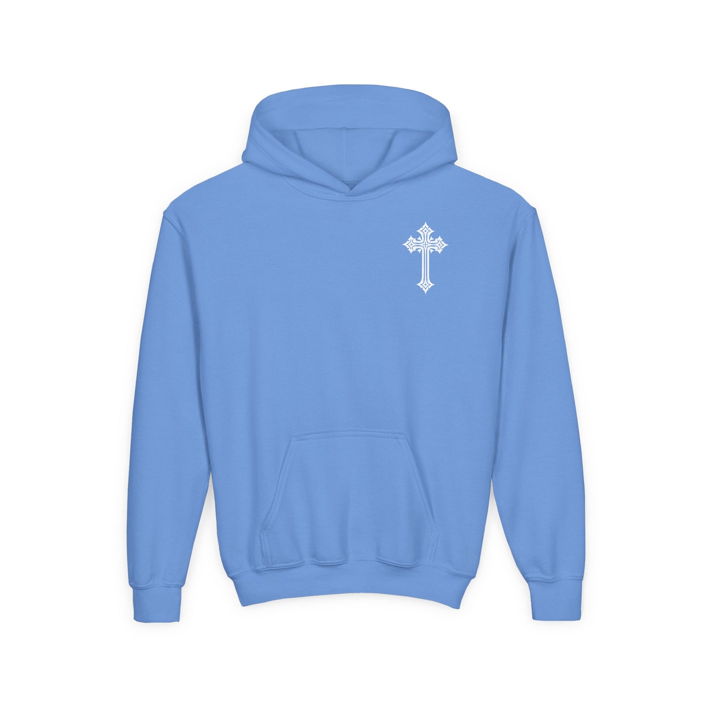 Youth Heavy Blend Hooded Sweatshirt with Cross Design
