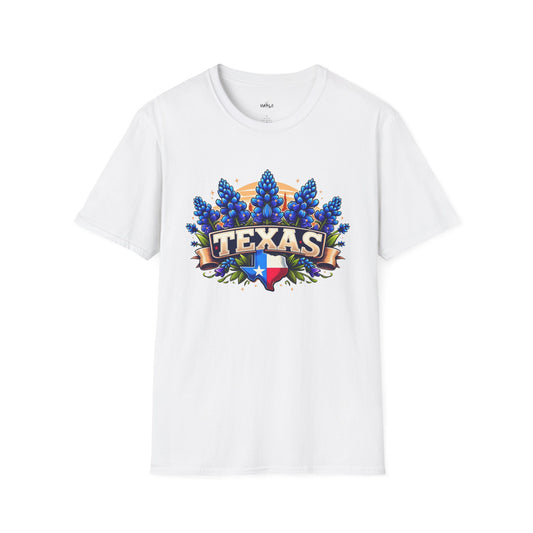 Texas State Flag Softstyle T-Shirt with Bluebonnet Flowers