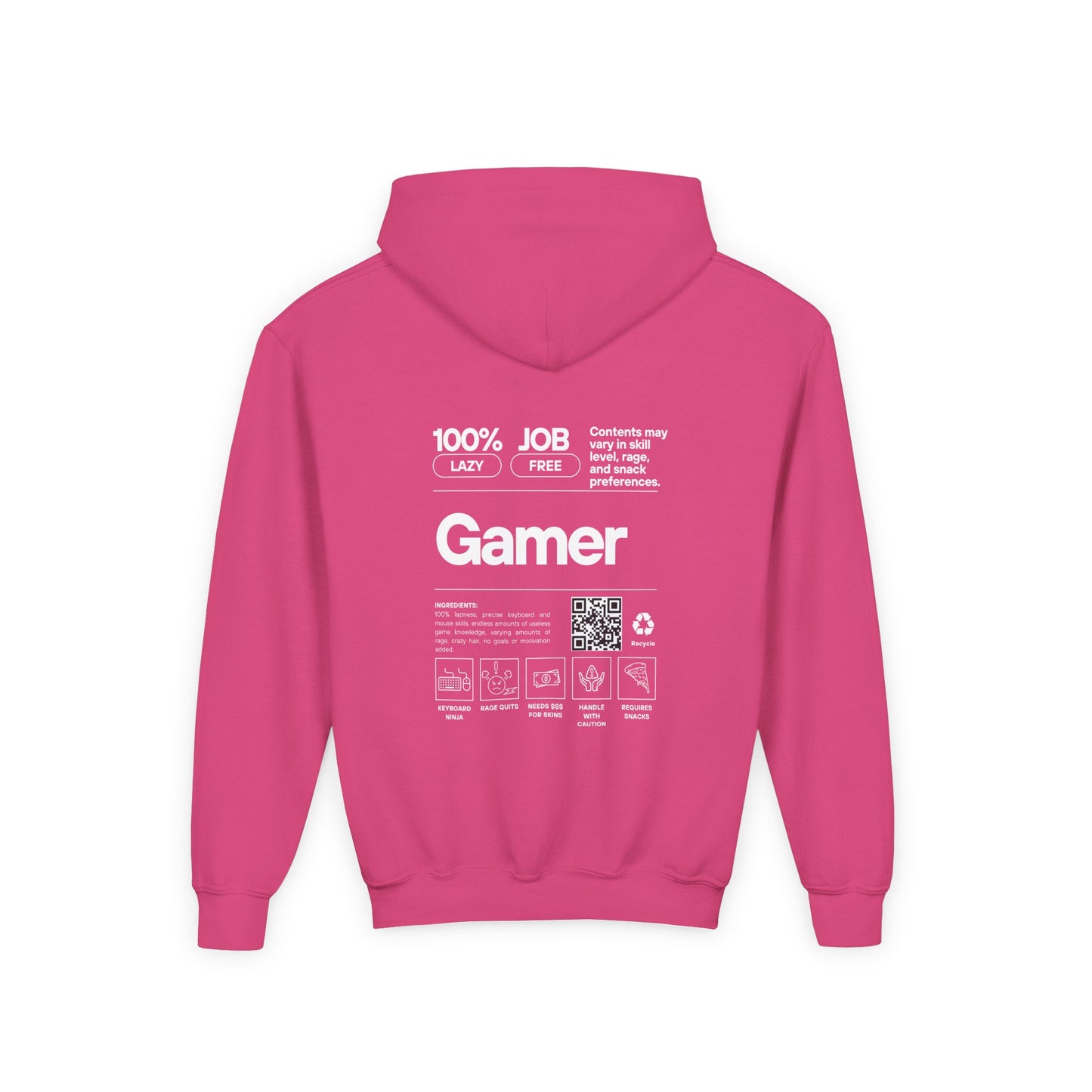 Youth Gamer Hoodie | Funny Gamer Youth Sweatshirt | Gamer Ingredients | Gamer Nutritional Facts | Esports Hoodie