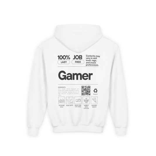 Youth Gamer Hoodie | Funny Gamer Youth Sweatshirt | Gamer Ingredients | Gamer Nutritional Facts | Esports Hoodie