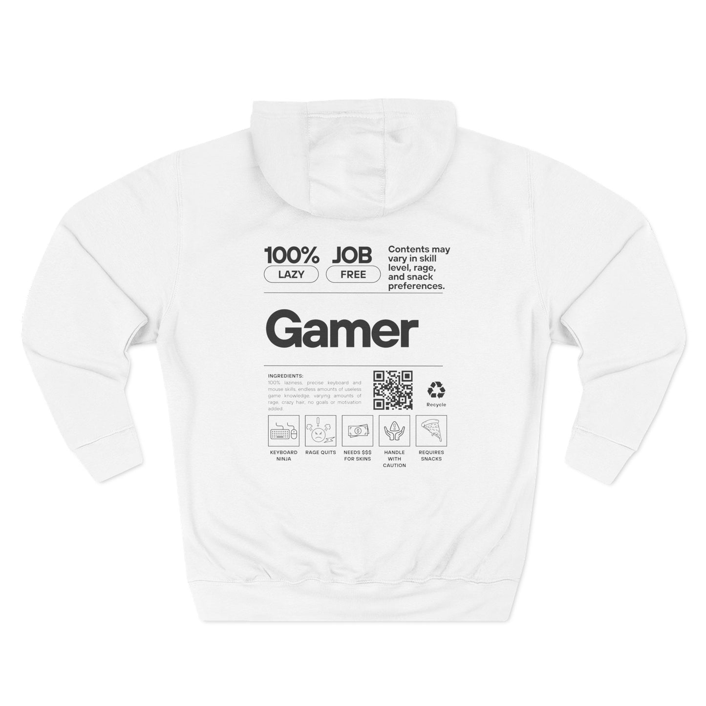 Gamer Hoodie | Funny Gamer Sweatshirt | Gamer Ingredients | Gamer Nutritional Facts | Esports Hoodie