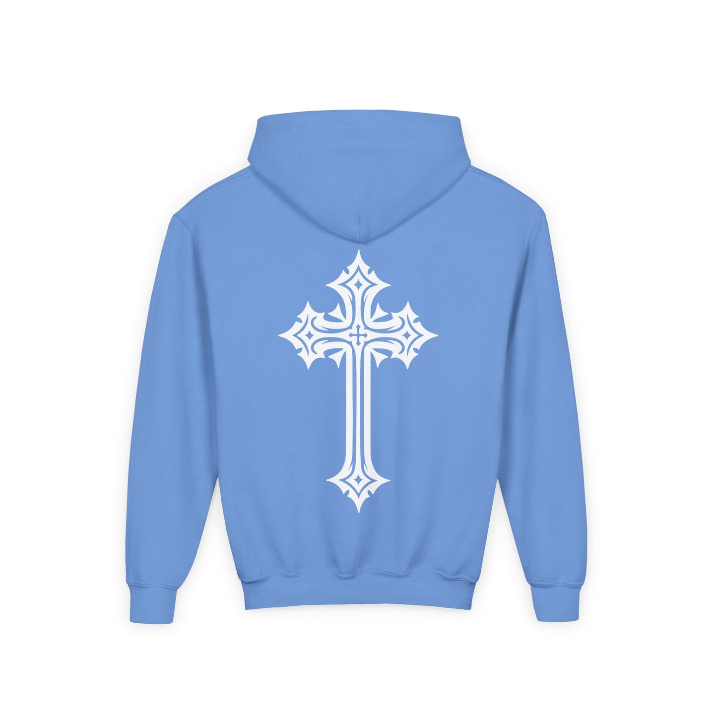 Youth Heavy Blend Hooded Sweatshirt with Cross Design