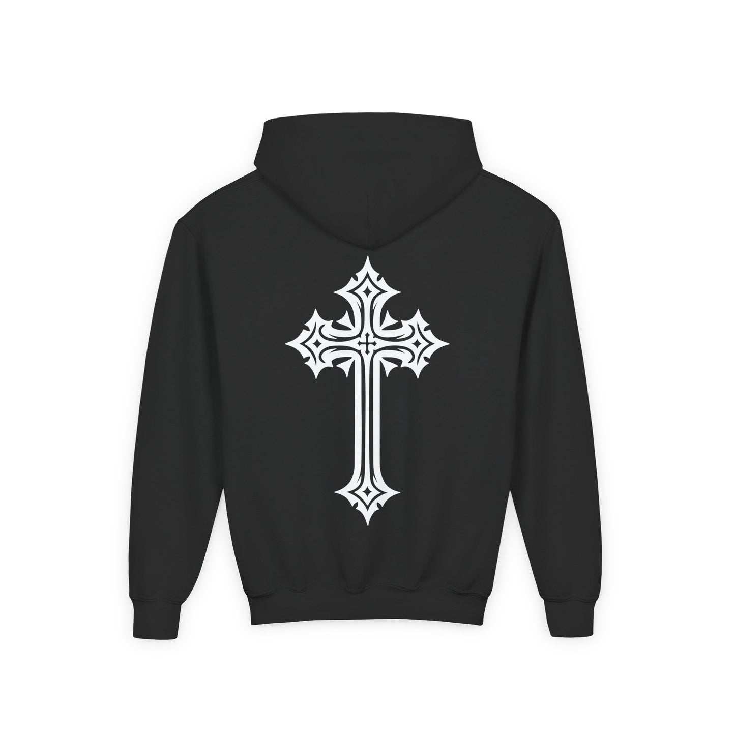 Youth Heavy Blend Hooded Sweatshirt with Cross Design