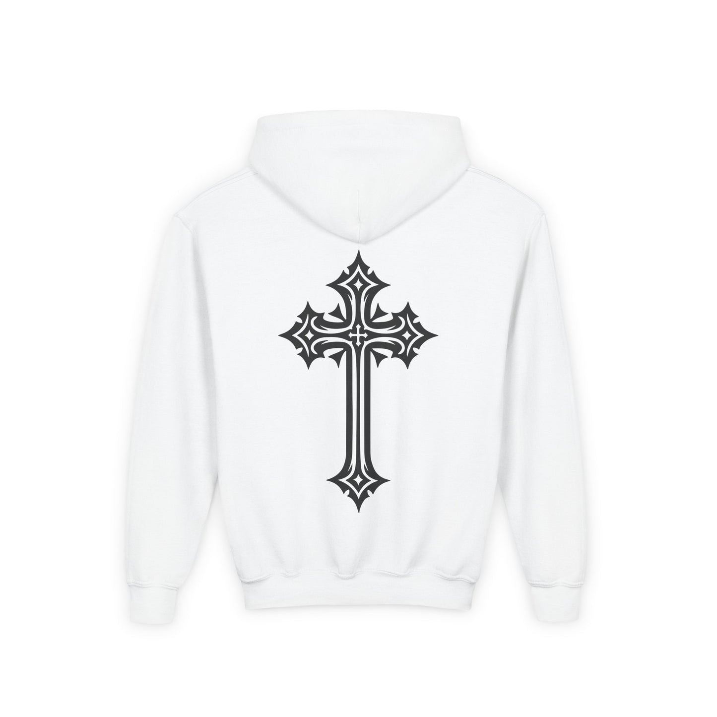 Youth Heavy Blend Hooded Sweatshirt with Cross Design