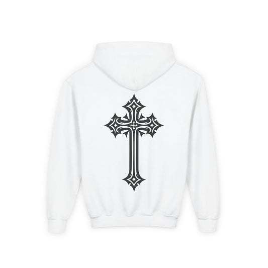 Youth Heavy Blend Hooded Sweatshirt with Cross Design
