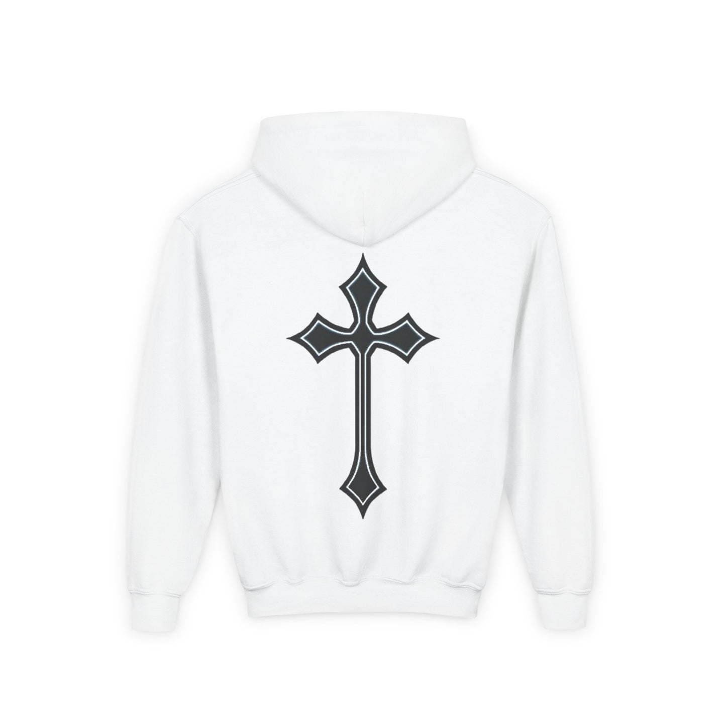 Youth Heavy Blend Hooded Sweatshirt with Cross Design
