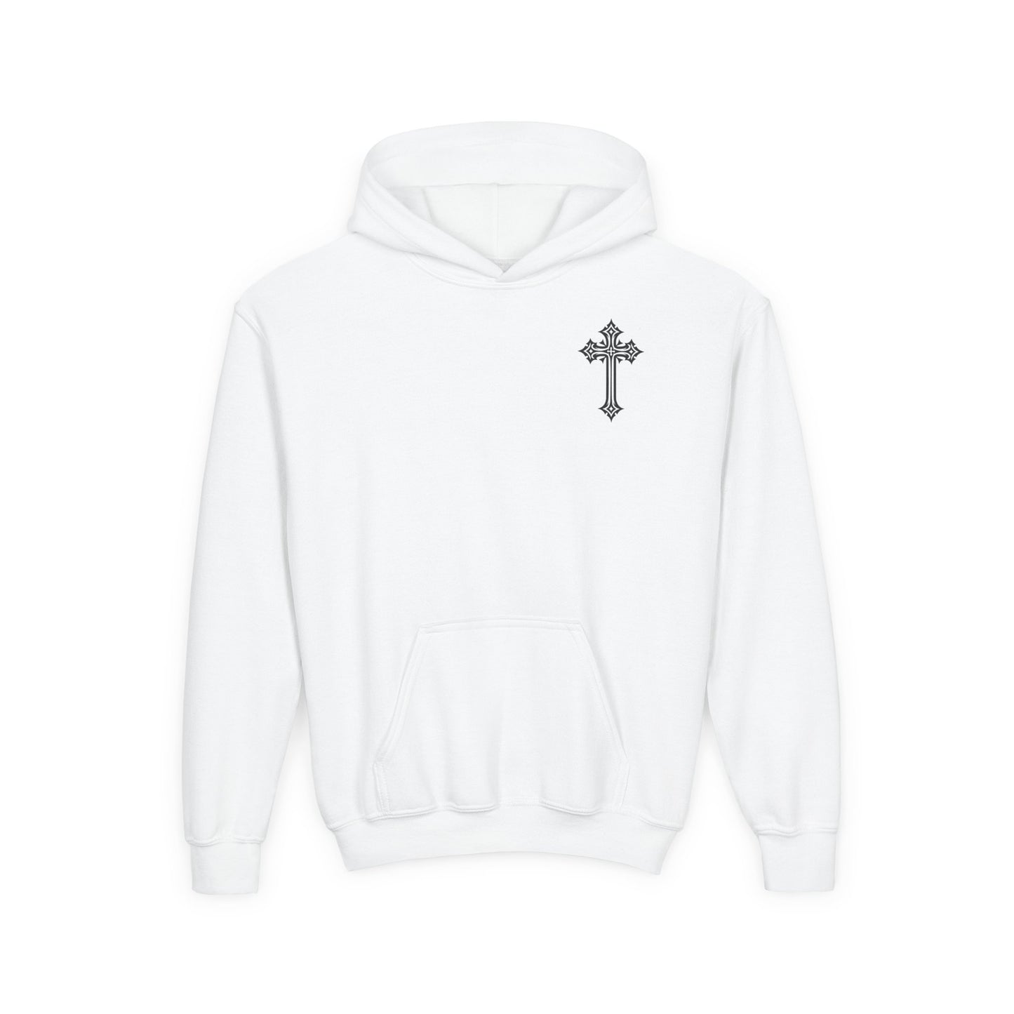 Youth Heavy Blend Hooded Sweatshirt with Cross Design