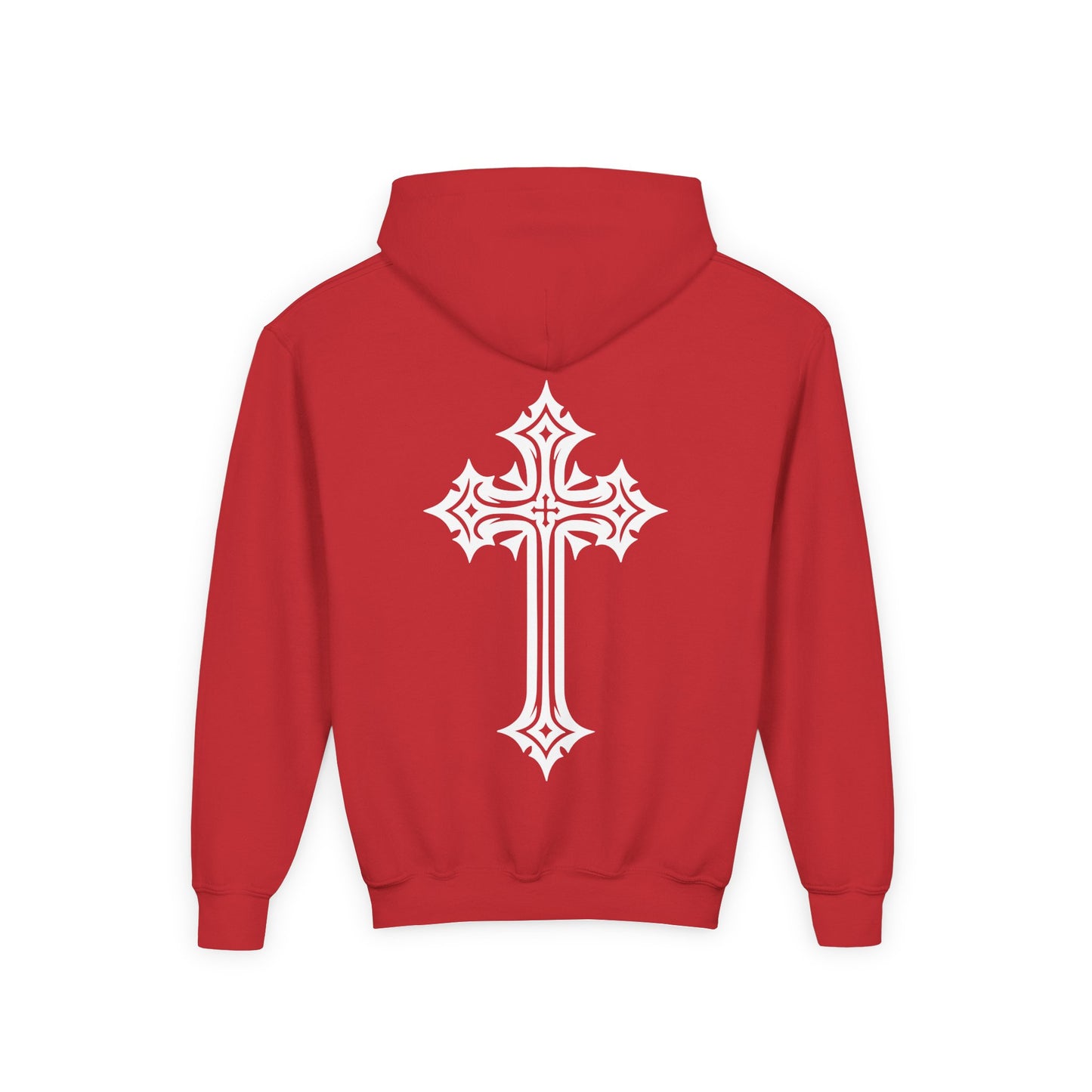 Youth Heavy Blend Hooded Sweatshirt with Cross Design
