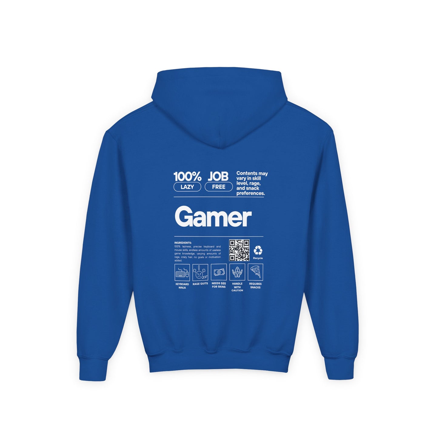 Youth Gamer Hoodie | Funny Gamer Youth Sweatshirt | Gamer Ingredients | Gamer Nutritional Facts | Esports Hoodie