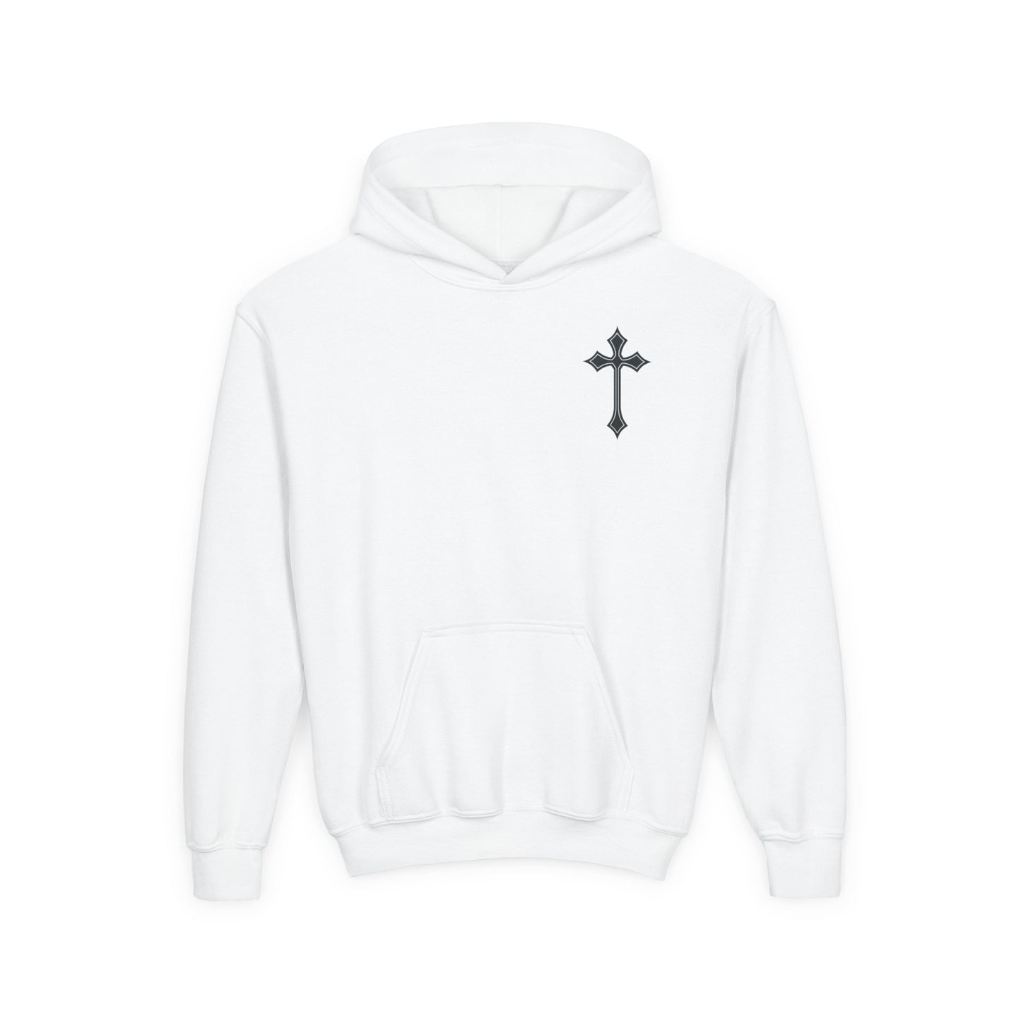 Youth Heavy Blend Hooded Sweatshirt with Cross Design