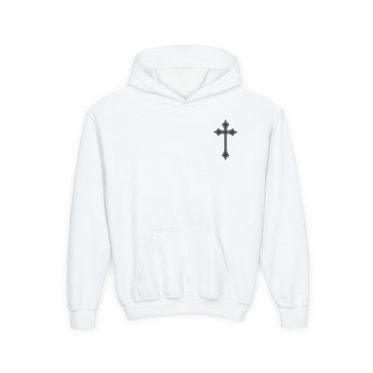 Youth Heavy Blend Hooded Sweatshirt with Cross Design