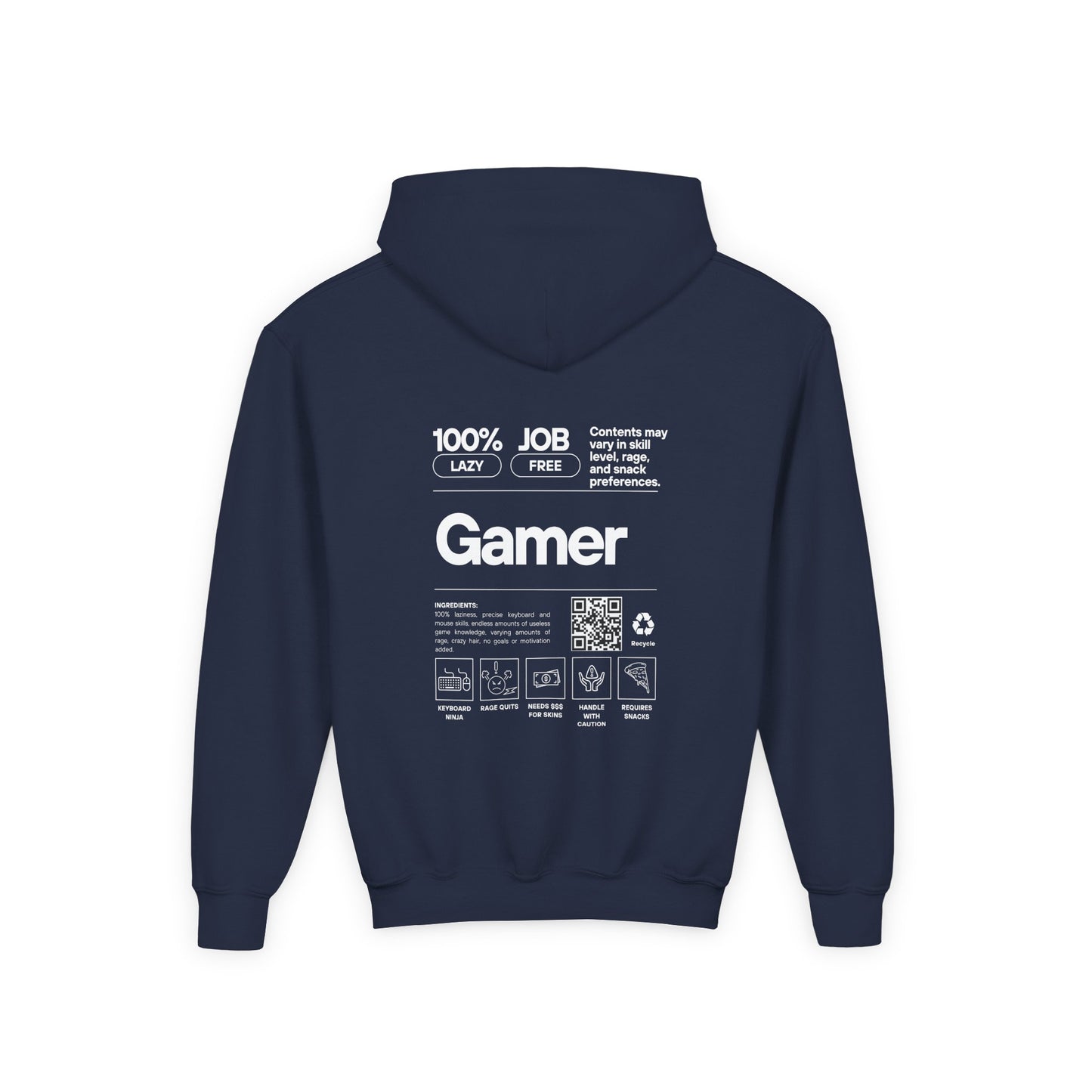 Youth Gamer Hoodie | Funny Gamer Youth Sweatshirt | Gamer Ingredients | Gamer Nutritional Facts | Esports Hoodie