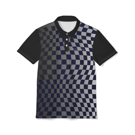 Grid Warp Racing Polo – Wavy Gradient Checkered AOP Polo Shirt