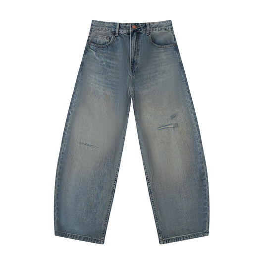barrel leg jeans,MARLO Fashions,distressed denim jeans,streetwear jeans,cotton blend jeans,washed denim jeans,ripped jeans