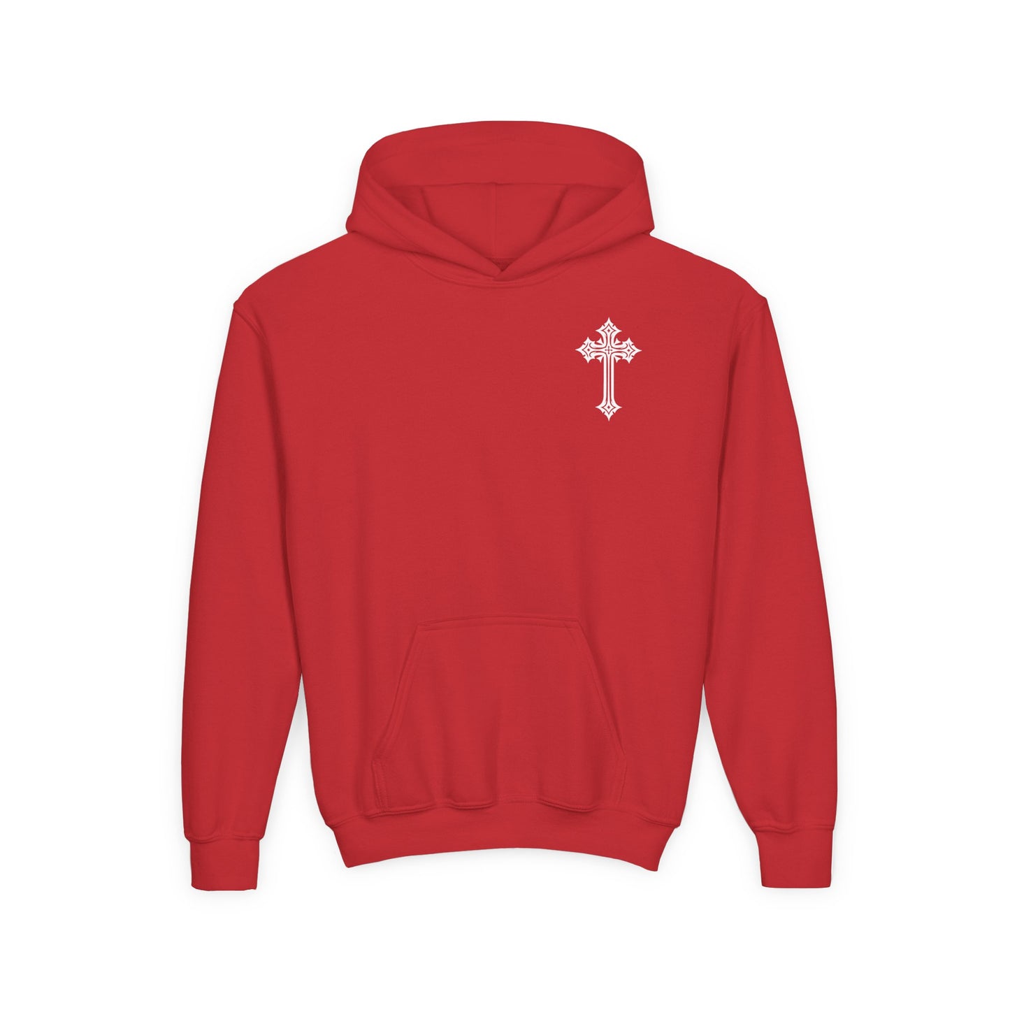 Youth Heavy Blend Hooded Sweatshirt with Cross Design