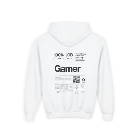Youth Gamer Hoodie | Funny Gamer Youth Sweatshirt | Gamer Ingredients | Gamer Nutritional Facts | Esports Hoodie