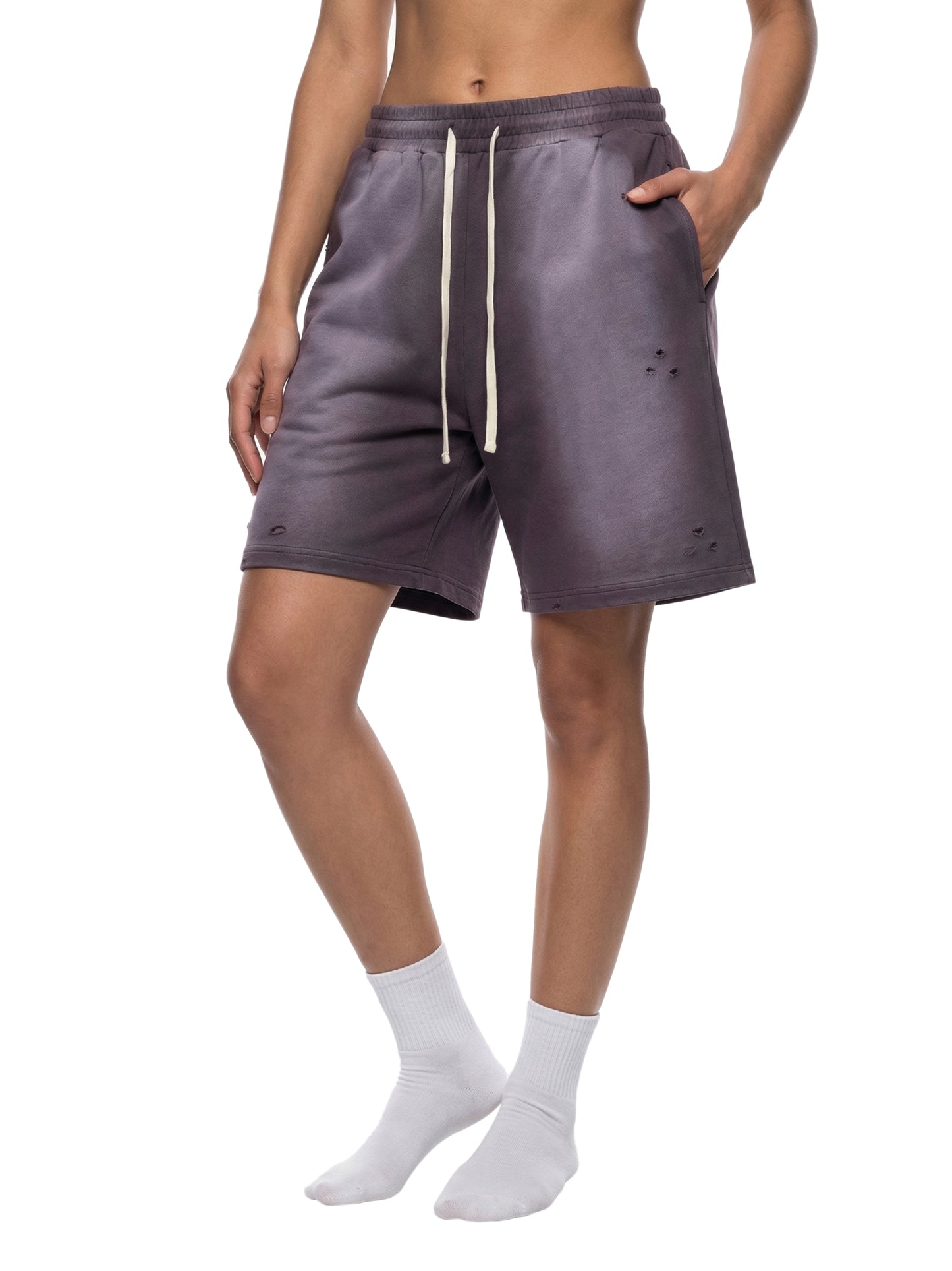 Sun Faded Distressed Cotton Shorts