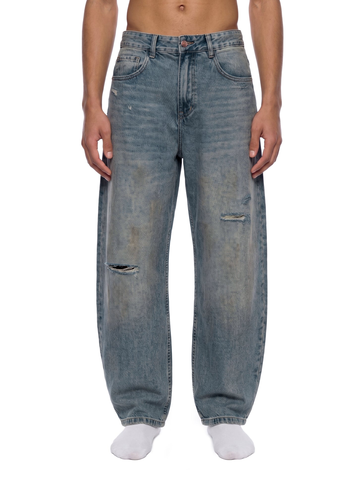barrel leg jeans,MARLO Fashions,distressed denim jeans,streetwear jeans,cotton blend jeans,washed denim jeans,ripped jeans