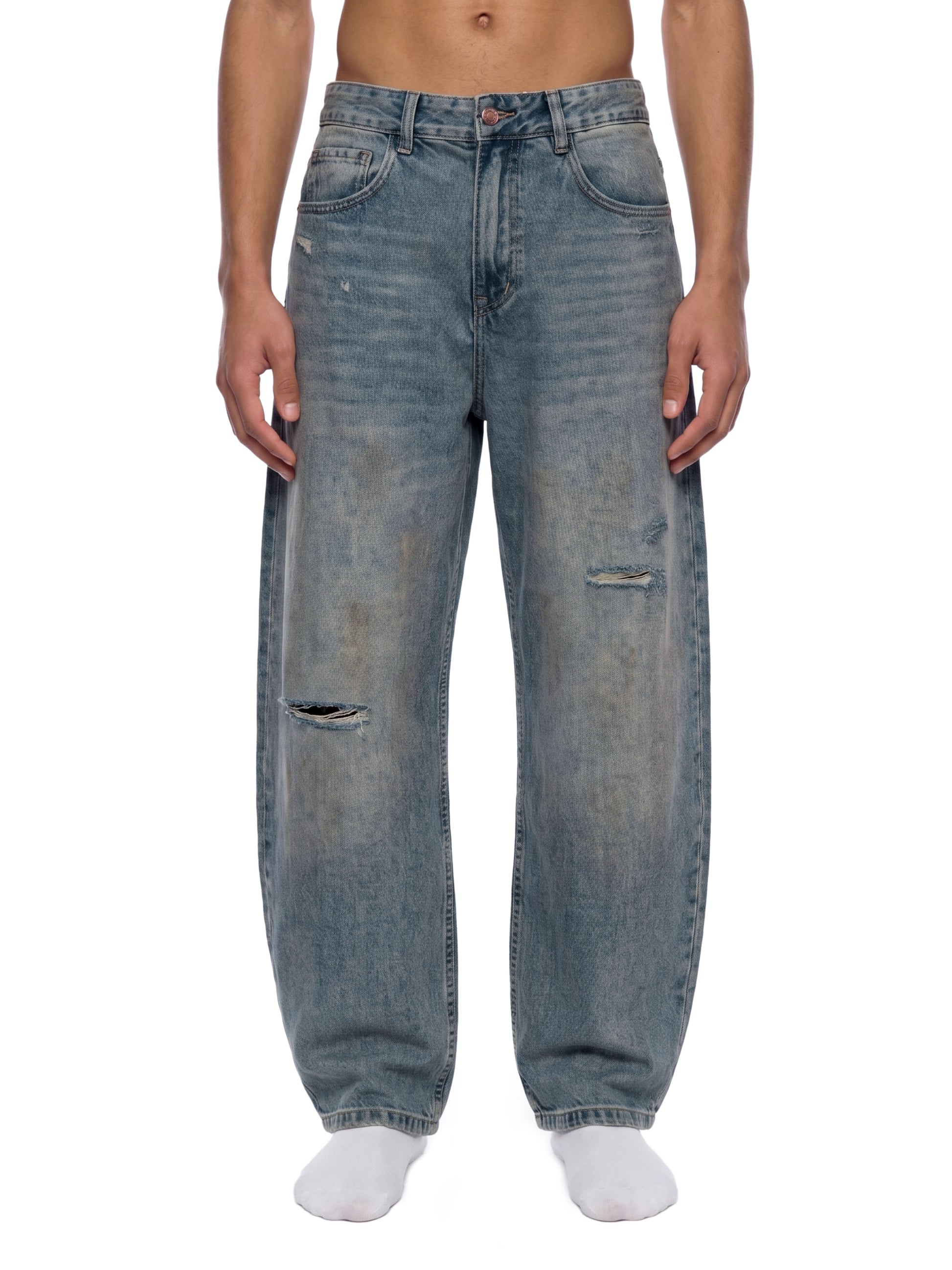 barrel leg jeans,MARLO Fashions,distressed denim jeans,streetwear jeans,cotton blend jeans,washed denim jeans,ripped jeans