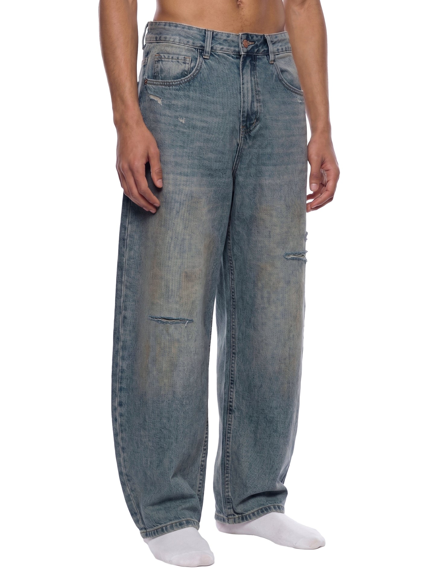 barrel leg jeans,MARLO Fashions,distressed denim jeans,streetwear jeans,cotton blend jeans,washed denim jeans,ripped jeans